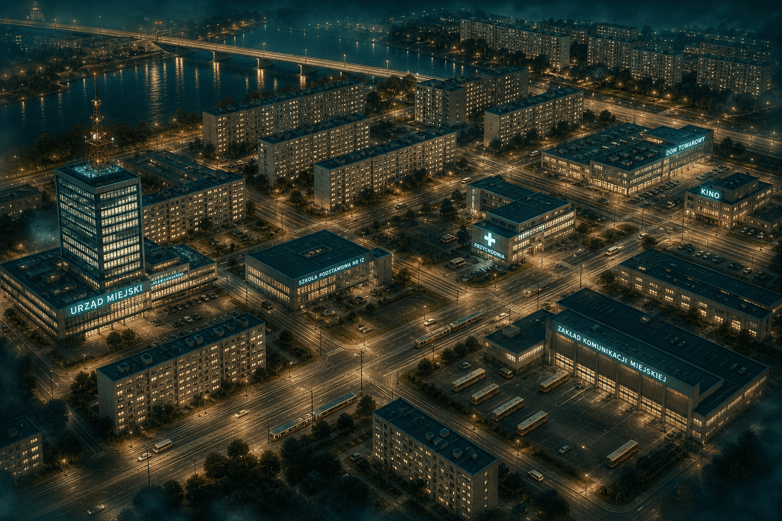 Mapa gminy nocą